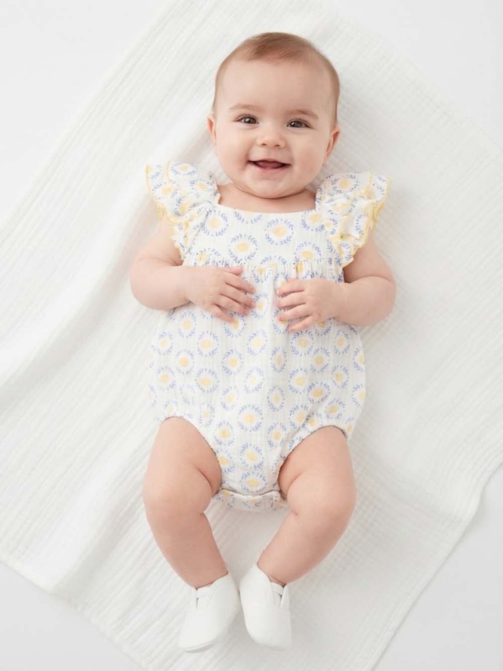 Carter's Yellow and White Floral Ruffle Baby Girl Bubble Romper